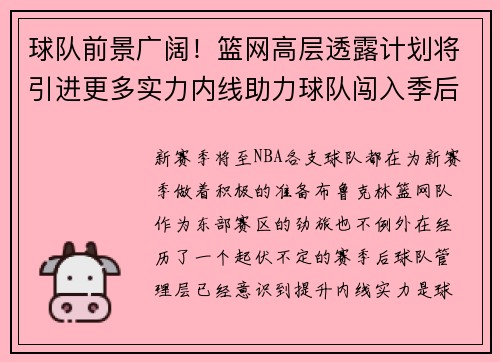 球队前景广阔！篮网高层透露计划将引进更多实力内线助力球队闯入季后赛
